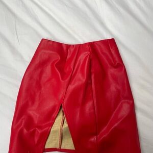 REVOLVE Red and Gold Knee-Length Slit Skirt